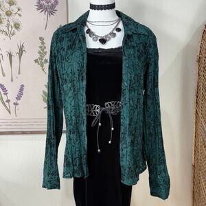 Crinkle Floral Velvet Button Up Top Forest Fairy Y2k Whimsigoth Romantic Goth XL